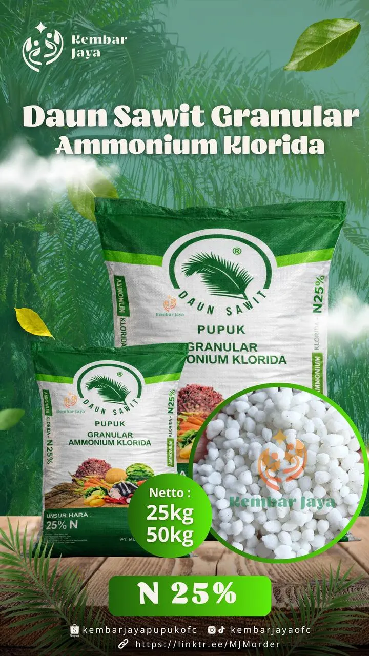 Kemasan Daun Sawit Granular Ammonium Klorida, Nitrogen 25%