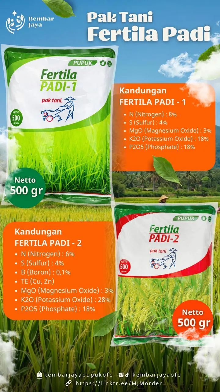 Kemasan Pak Tani Fertila Padi, Nitrogen 8%, Sulfur 4%