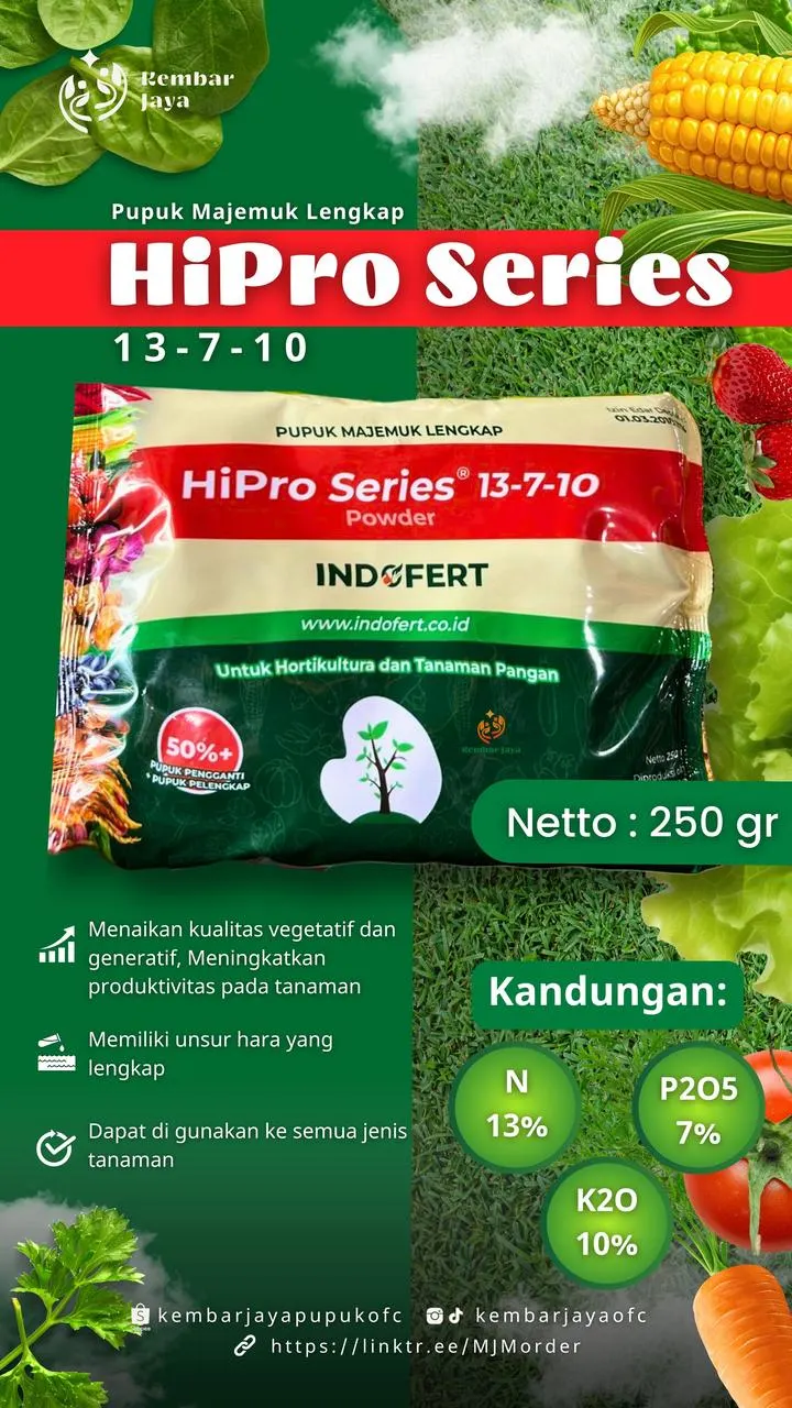Kemasan HiPro Series 13-7-10, Nitrogen 13%, P2O5 7%, K2O 10%