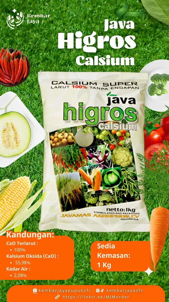 Kemasan Java Higros Calsium, Larut 100% tanpa endapan