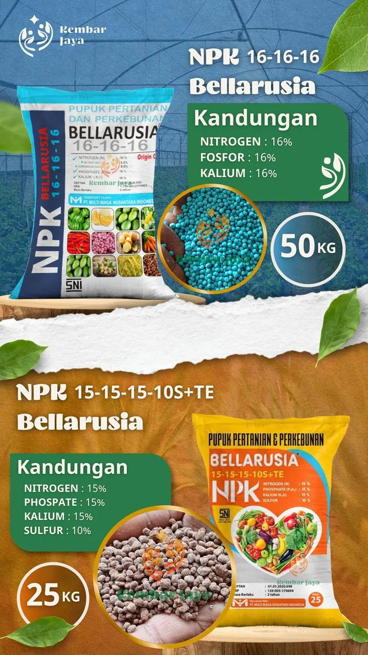 Kemasan NPK Bellarusia 16-16-16, Nitrogen 16%, Fosfor 16%, Kalium 16%