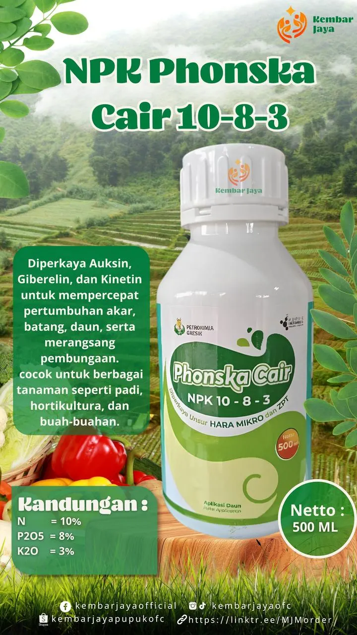 Kemasan NPK Phonska Cair 10-8-3, Nitrogen 10%, P2O5 8%, K2O 3%