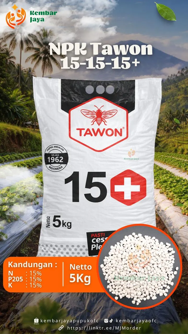 Kemasan NPK Tawon 15-15-15+, Nitrogen 15%, P2O5 15%, Kalium 15%