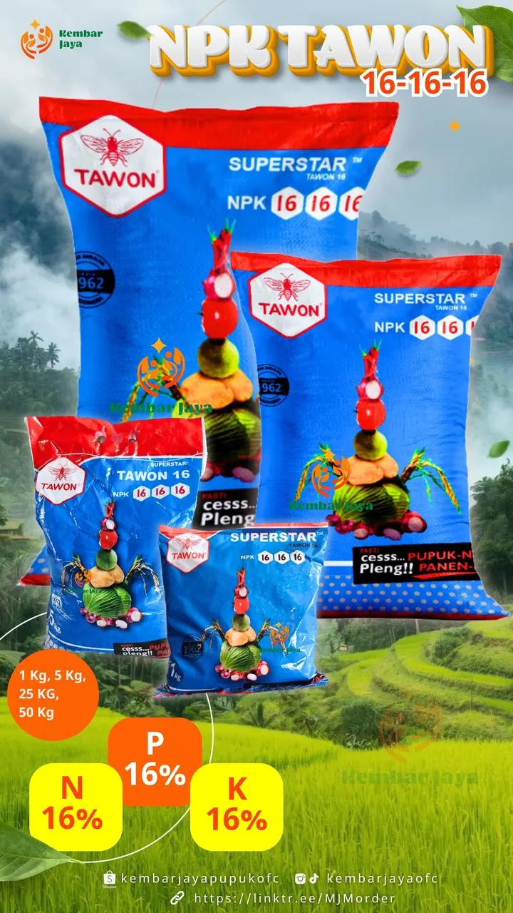 Kemasan NPK Tawon 16.16.16, Nitrogen 16%, Fosfor 16%, Kalium 16%