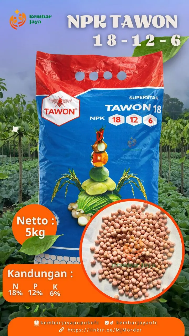 Kemasan NPK Tawon 18-12-6, Nitrogen 18%, Fosfor 12%, Kalium 6%
