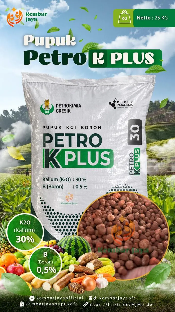Kemasan Petro K-Plus, Kalium (K2O) 30%, Boron 0,5%