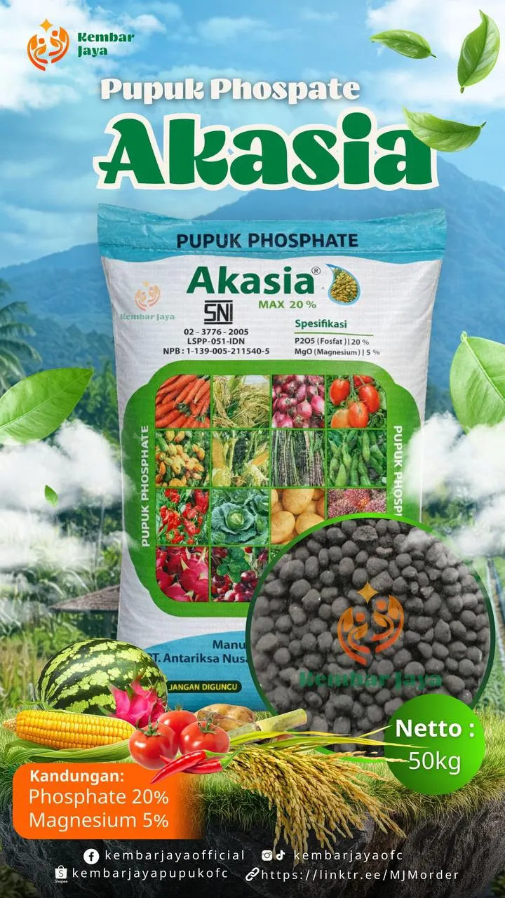 Kemasan Pupuk Phospate Akasia, Fosfat 20%, Magnesium 5%