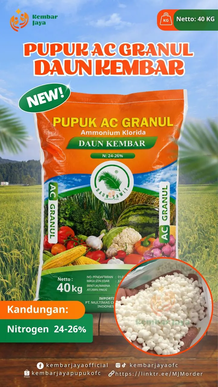 Kemasan Pupuk AC Granul Daun Kembar, Ammonium Klorida