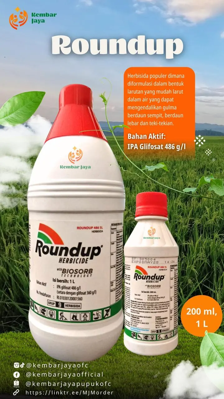 Kemasan Roundup, IPA glifosat 486 g/l (setara dengan glifosat 360 g/l)