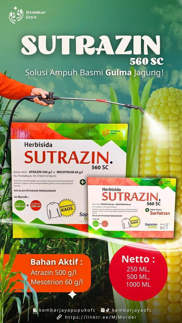 Kemasan Sutrazin 560 SC, Atrazin 500 g/l + mesotrion 60 g/l