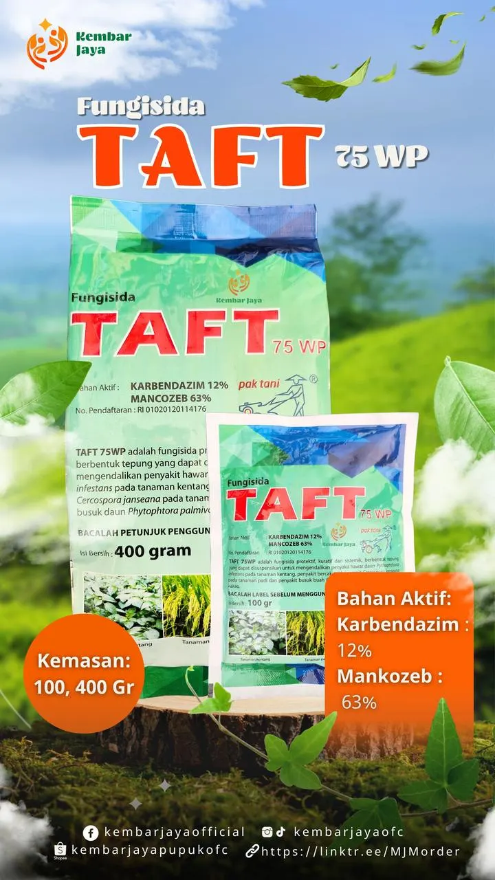 Kemasan TAFT 75 WP, Karbendazim 12% + mankozeb 63%