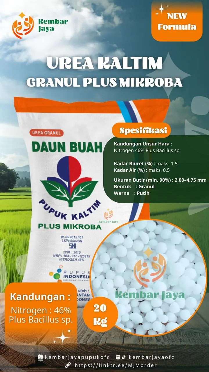 Kemasan Urea Kaltim Granul Plus Mikroba, Nitrogen 46% plus Bacillus sp.