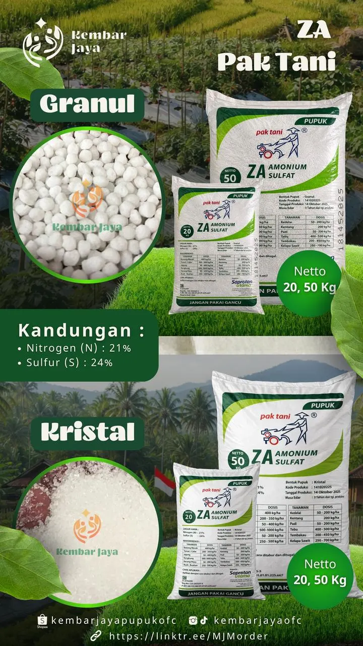 Kemasan ZA Pak Tani Granul, Nitrogen 21%, Sulfur 24%
