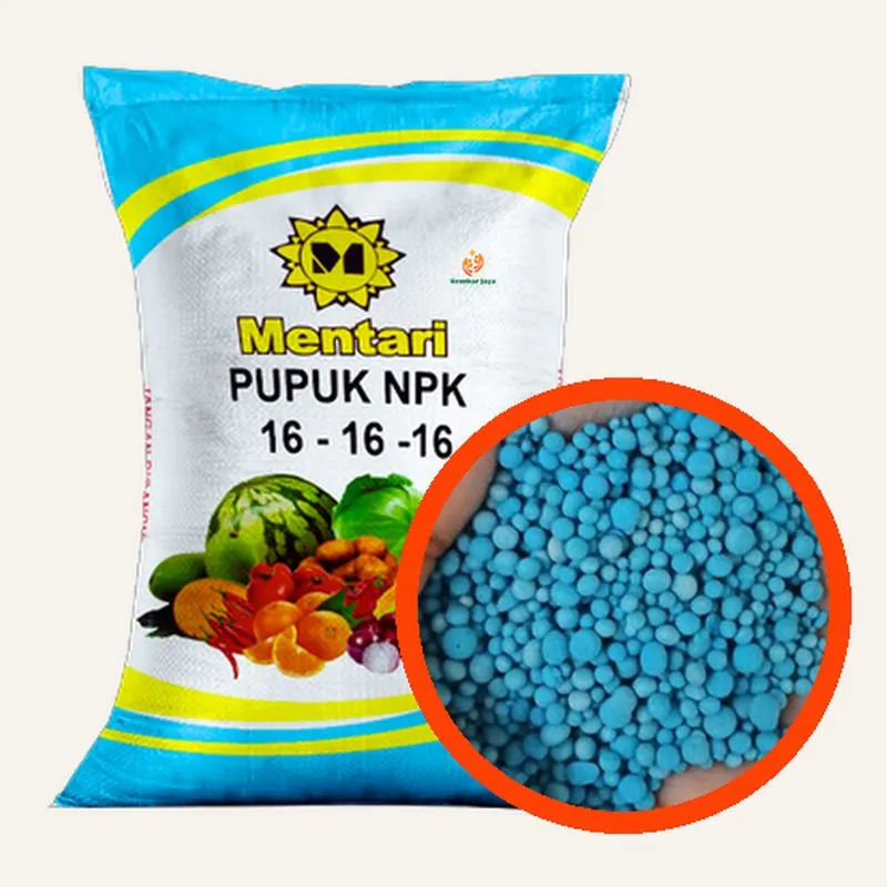 Kemasan NPK Mentari, Nitrogen 16%, Fosfor 16%, Kalium 16%