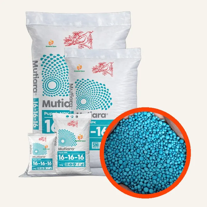 Kemasan NPK Mutiara, Nitrogen 16%, Fosfor 16%, Kalium 16%