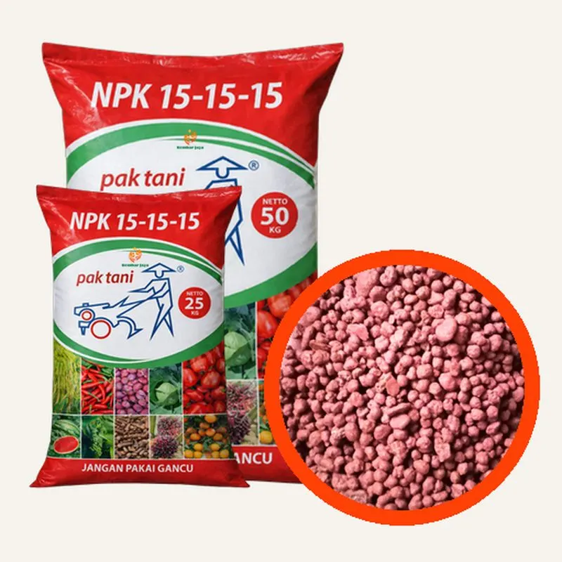 Kemasan NPK 15 Pak Tani, Nitrogen minimal 15%, P2O5 minimal 15%, K2O minimal 15%, kadar air maksimal 3%