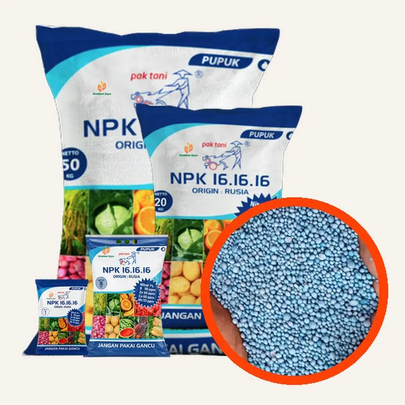 Kemasan NPK Pak Tani, Nitrogen 16%, Fosfor 16%, Kalium 16%
