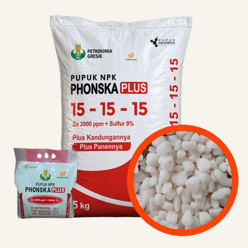 Kemasan NPK Phonska Plus, Nitrogen 15%, Fosfor 15%, Kalium 15%, Sulfur 9%, Zn 2.000 ppm